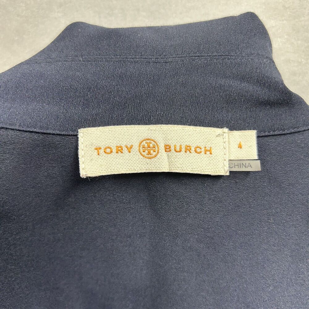 Tory Burch Feminine Long Sleeve Button Up Career Blouse Sz 4 Blue - Picture 6 of 7